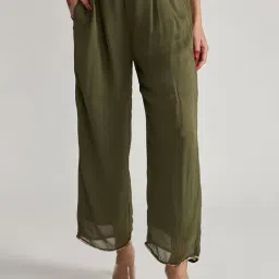 Ancestry Olive Viscose Embellished Trousers-picture-24