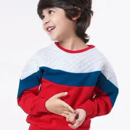 Ed-a-Mamma Kids Red & White Cotton Color Block Full Sleeves Sweatshirt-picture-5