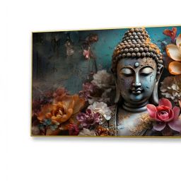 Nestroots Multicolor Canvas Buddha Surrounded By Lotus Flowers Wall Painting - White Floating Frame image 4