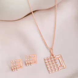 Zavya 925 Silver Square Chic Rose Gold Plated Jewellery Set for Women-picture-25