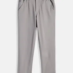 Cavio Boys Grey Lycra Blend Solid Regular Fit Trousers With Belt-image-75