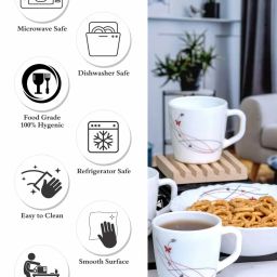 Cello White Opalware 4 Ricca Mug & 1 Bowl  (0.18 L) image 4