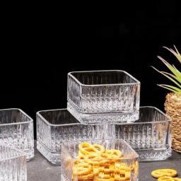 Goodhomes Clear Glass Square Bowl - Set of 6 (350 ml)-24