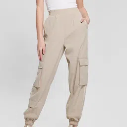 Guess Taupe Solid Trousers-image-83