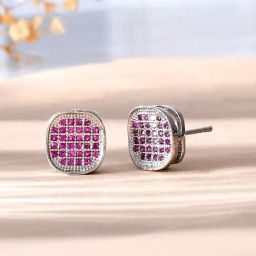 Voylla Silver Sparkling Elegance Timeless Glamour American Diamond Square Stud Earrings-picture-44