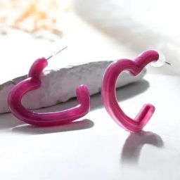 Voylla Purple Resin Pink Romance Heart Hoop Earrings-picture-4