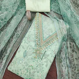 HERE&NOW Floral Printed Hand Work Beads and Stones Organza Unstitched Dress Material-image-98