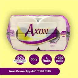 axon Axon 3 Ply Deluxe Toilet Paper Rolls 4 in 1 10x10 cm, 1060 Pulls (265 Pulls x 4 Pkt) image 2