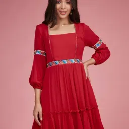 Miss Chase Red Relaxed Fit A Line Dress-image-20