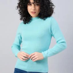 RVK Blue Blended Solid Full Sleeves Pullover-image-87