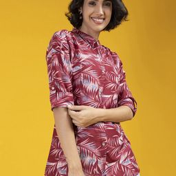 TIKODI Floral Print Mandarin Collar Roll-Up Sleeves Cotton Shirt Style Top-image-37