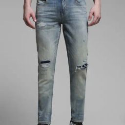Jack & Jones Blue Cotton Slim Fit Distressed Jeans-image-53