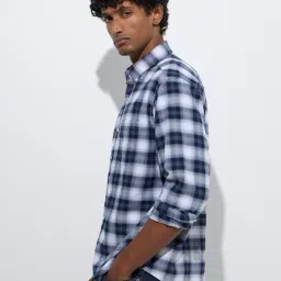 WES Casuals by Westside Navy Checkered Relaxed-Fit Cotton Shirt-picture-16