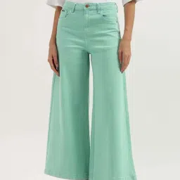 United Colors of Benetton Green High Rise Wide Leg Jeans-image-62