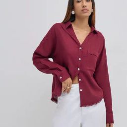 LOV by Westside Burgundy Fringe-Detailed Shirt-image-76