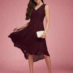 Miss Chase Maroon Slim Fit Skater Dress-image-95