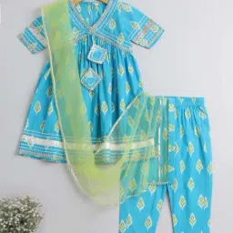 The Magic Wand Kids Blue Cotton Printed Kurta Set-image-70