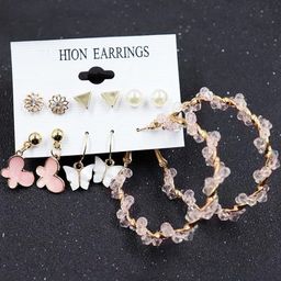 DressBerry Set Of 6 Gold-Plated Alloy Pearls Hoop Earrings-picture-34