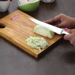 HAZEL Silver & Beige Neem Wood Chopping Board with knife - Set of 2-1