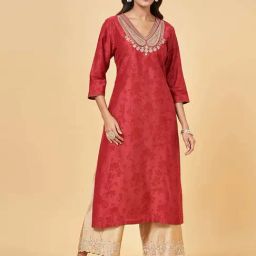 Rangmanch by Pantaloons Red Floral Print Straight Kurta-picture-30
