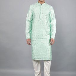 Manish Creations Floral Embroidered Mandarin Collar Sequinned Jacquard Kurta With Churidar-picture-18