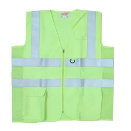 Safeu 140 GSM Thickness 100% Polyester Fabric Green Side-Net Reflective Jacket Free Size (Pack of 10)-image-93