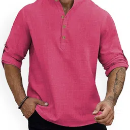 EdinWolf Band Collar Roll-Up Sleeves Pure Cotton Straight Short Kurta-picture-13
