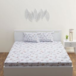 HAPPY HUES White & Brown Floral 180 TC King Bedsheet with 2 Pillow Covers-2