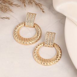 DressBerry Gold-Plated Artificial Stones Studded Circular Shaped Drop Earrings-37
