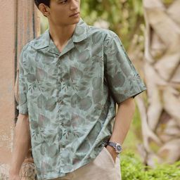 Andamen Men Premium Relaxed Fit Floral Printed Cuban Collar Cotton Casual Shirt-image-82