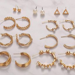 Celestria Set Of 9 Contemporary Pearls Beaded Hoop Earrings image 4
