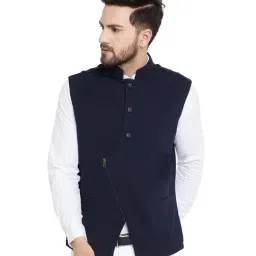 Hypernation Navy Slim Fit Solid Waistcoat-picture-47