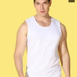 WOOSTRO Pack Of 2 Printed Super Combed Cotton Gym Vests VWS26(MORE OLIVE)(PLAIN WHITE)-image-98