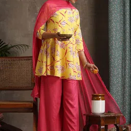 Khushal K Women Floral Printed Regular Pure Cotton Kurti with Palazzos & With Dupatta-picture-56
