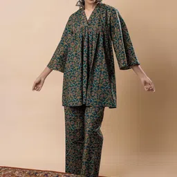 Moda Rapido Printed V-Neck Pure Cotton Tunic With Trouser-image-47