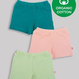 Nino Bambino 100% Organic Pack Of 3 Cotton Solid Shorts - Blue Baby Pink Mint Green-image-32