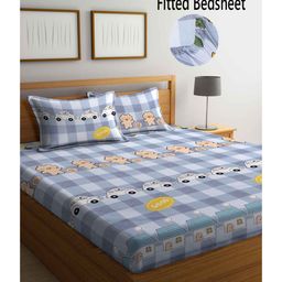 FABINALIV Kids Elastic Double Bedsheet with 2 Pillow Covers 210 TC Polycotton Cartoon  Multicolor-image-91