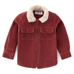 Babyhug 100% Cotton Full Sleeves Fur Collar Solid Corduroy Shirt with Front Zipper - Red-image-65