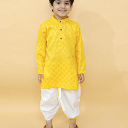 MoMaa Full Sleeves  Ethnic Floral Printed Kurta With Coordinating Dhoti Set - Yellow-image-42