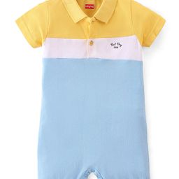 Babyhug 100% Cotton Knit Half Sleeves Solid Colour Cut & Sew Romper - Blue & Yellow-image-31