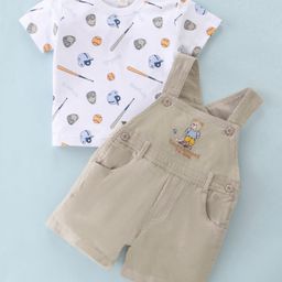 ToffyHouse Half Sleeves T-Shirt With Dungaree Baseball & Bear Embroidery & Print - Fawn-image-44