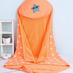 Babyhug Terry Knit Hooded Bath Towel with Star Print L 76 x B 76 cm- Orange-image-67