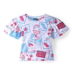 Pine Kids Cotton Knit Half Sleeves Stamps Printed Top - White-picture-13