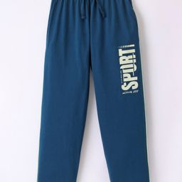 Taeko Cotton Knit Full Length Track Pant with Text Print - Blue-picture-14