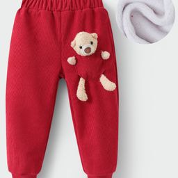 Kookie Kids Full Length Lounge Pants with Bear Applique - Red-image-27
