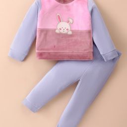 ToffyHouse 100% Knitted Cotton Full Sleeves Winter Wear Suit With Teddy Embroidery - Pink & Blue-image-93