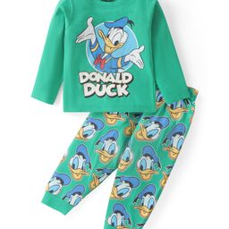 Babyhug Disney Single Jersey Knit Full Sleeves Night Suit with Donald Duck Graphics- Light Green-image-98