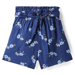 CrayonFlakes Rayon Floral Printed Shorts With Attached Belt - Navy Blue-image-52