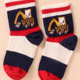 Mustang Cotton Knit Mid Calf Length Socks with Vehicle Design - Navy Blue & Offwhite-image-22