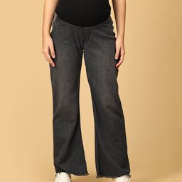 The Mom Store Mild Washed Maternity Denims With Belly Support - Black-image-29